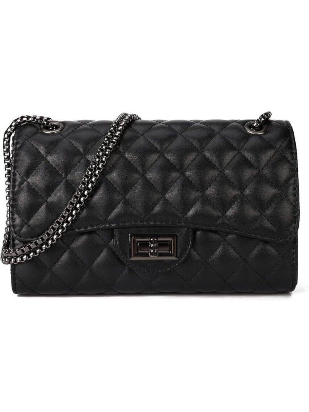 Women Black-ii PU Quilted Stylish Crossbody Bags with Chain Strap & Flap Closure